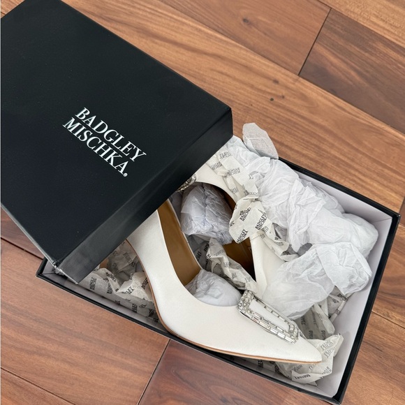 Badgley Mischka Aubree Pointed Toe Stiletto Pumps With Crystal Buckle Size 9.5 - Picture 8 of 9